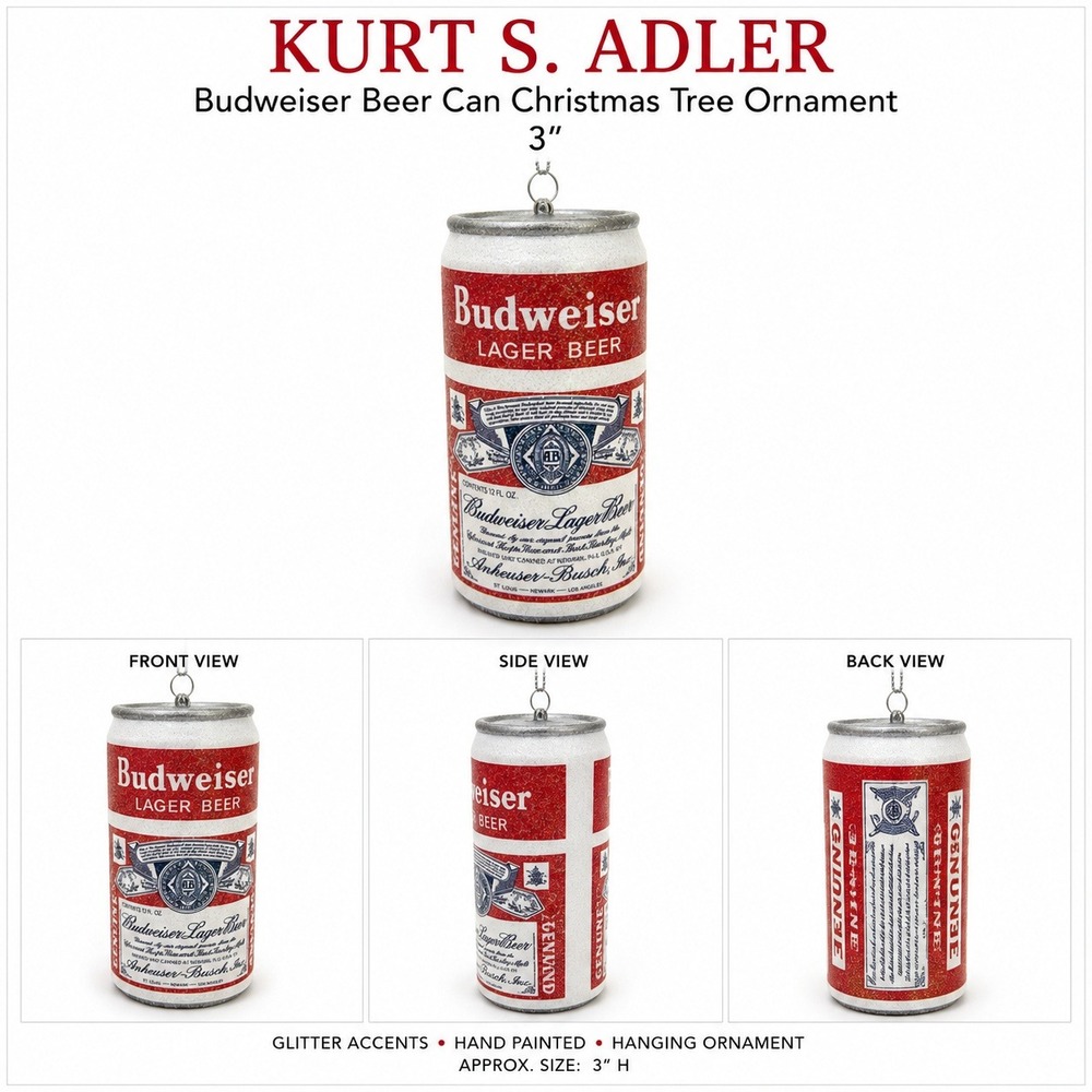 Kurt S Adler Budweiser Lager Beer Can Christmas Ornament Glitter AB1140 New
